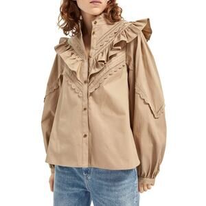 Like NEW Scotch & Soda Military Ruffle Blouse, Size M